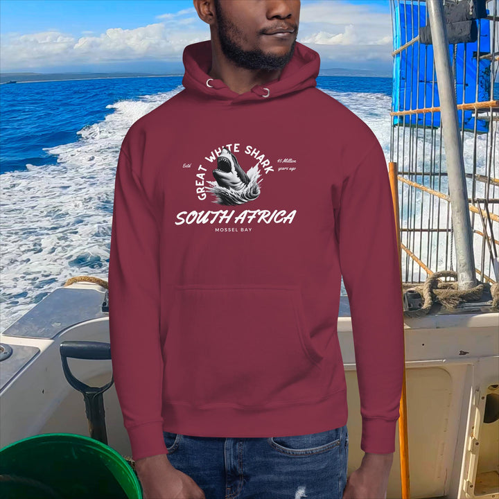 Great White Shark Hoodie - "South Africa, Established 45 Million Years Ago"