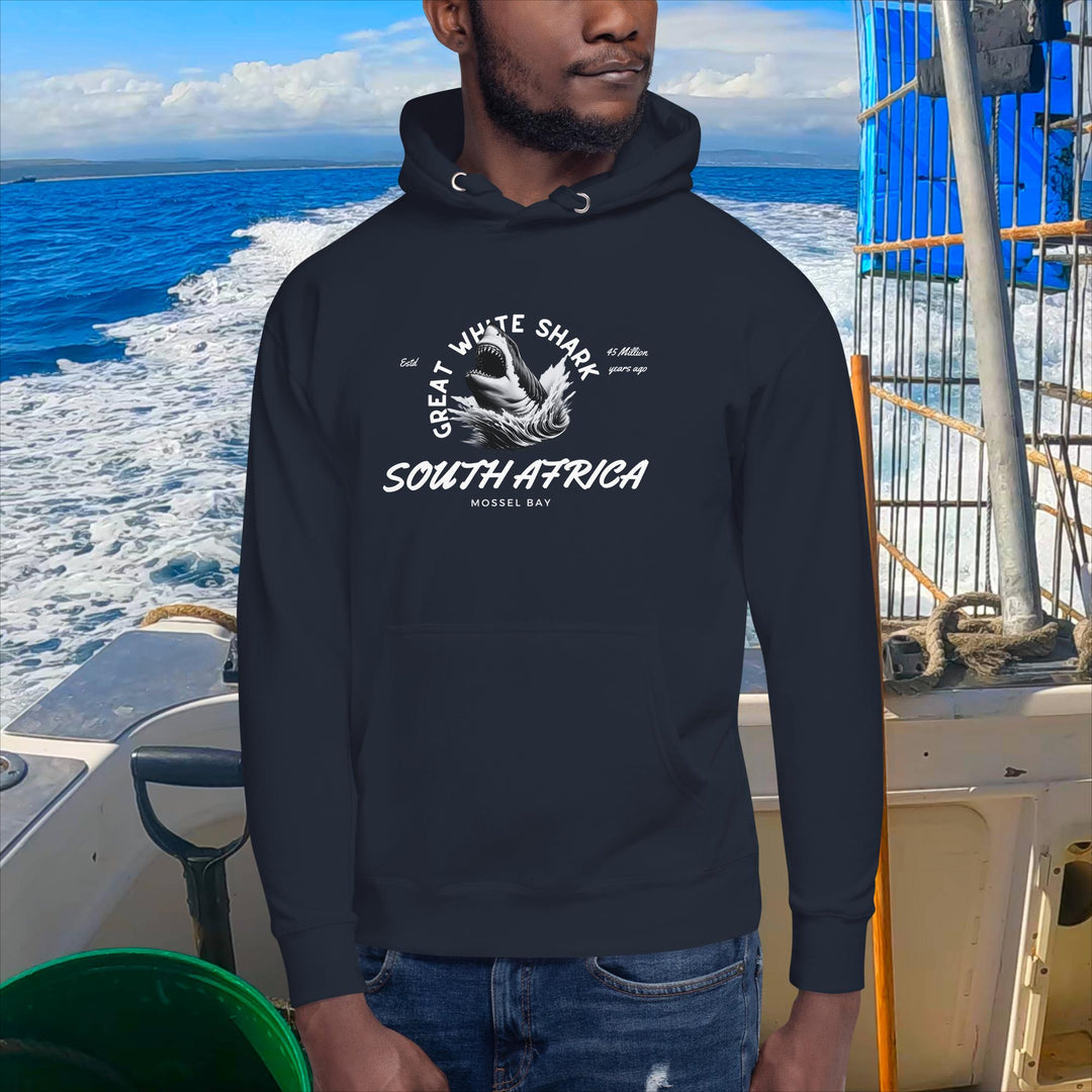 Great White Shark Hoodie - "South Africa, Established 45 Million Years Ago"