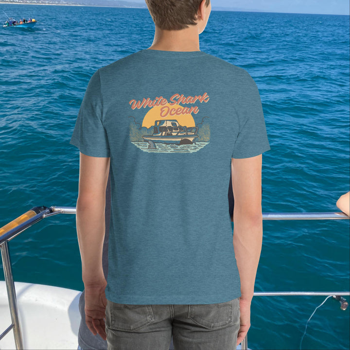 White Shark Ocean Cage Boat Front And Back T-Shirt