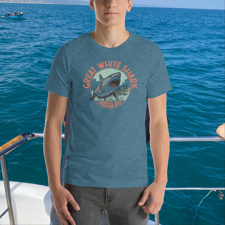 Monoline Mossel Bay Great White Shark T'shirt Front | Great White Shark | White Shark Ocean