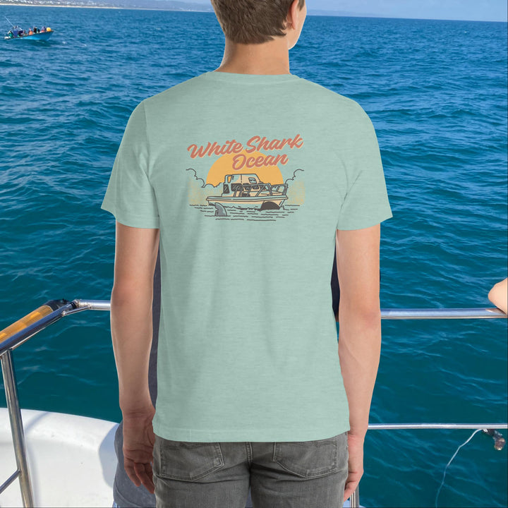 White Shark Ocean Cage Boat Front And Back T-Shirt