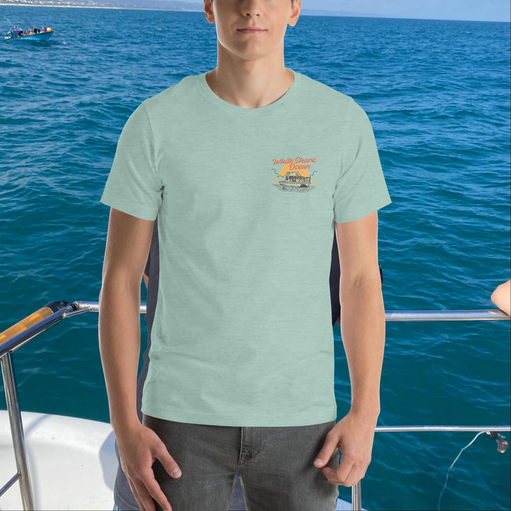 White Shark Ocean Cage Boat Front And Back T-Shirt