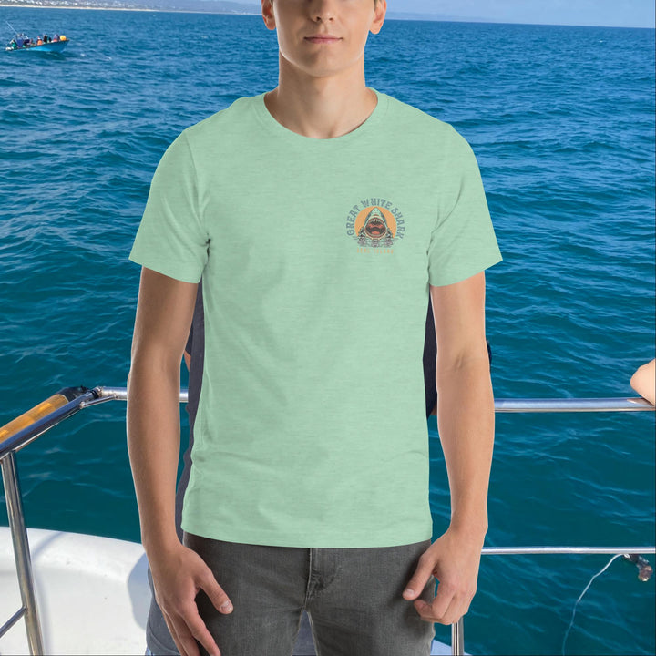 Monoline Seal Island Shark Hunt Front And Back T-Shirt | White Shark Ocean `| Great White Shark