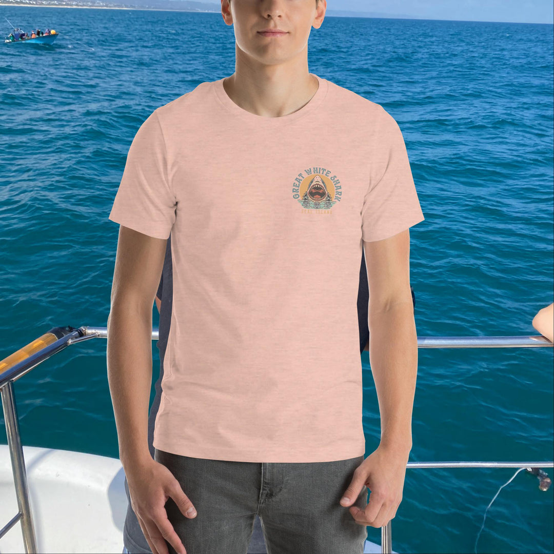 Monoline Seal Island Shark Hunt Front And Back T-Shirt | White Shark Ocean `| Great White Shark