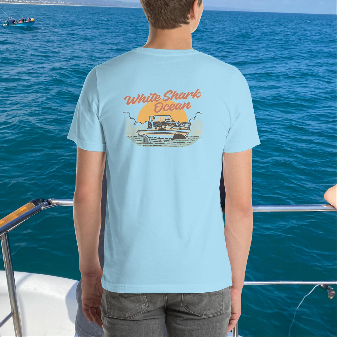 White Shark Ocean Cage Boat Front And Back T-Shirt