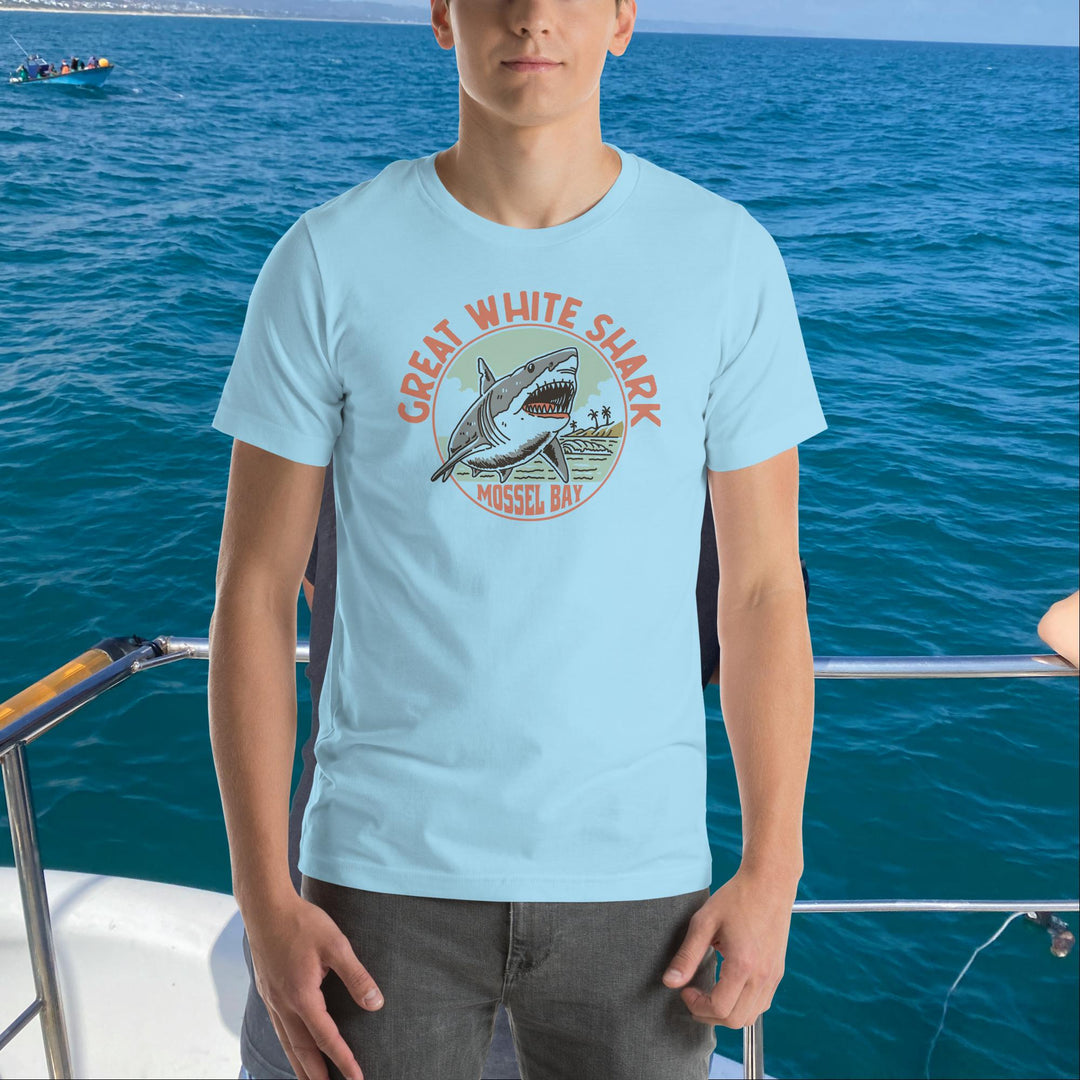 Monoline Mossel Bay Great White Shark T'shirt Front | Great White Shark | White Shark Ocean