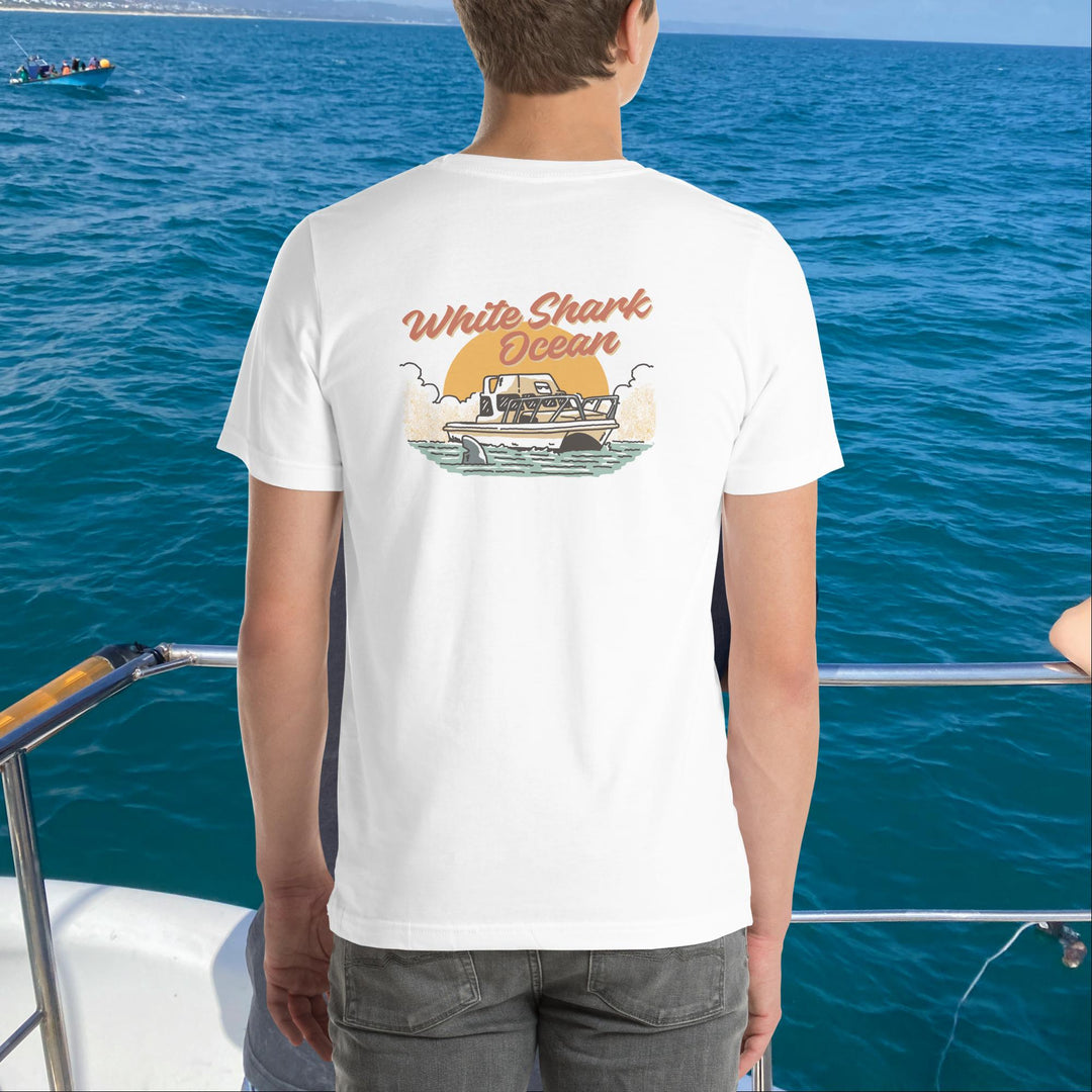 White Shark Ocean Cage Boat Front And Back T-Shirt