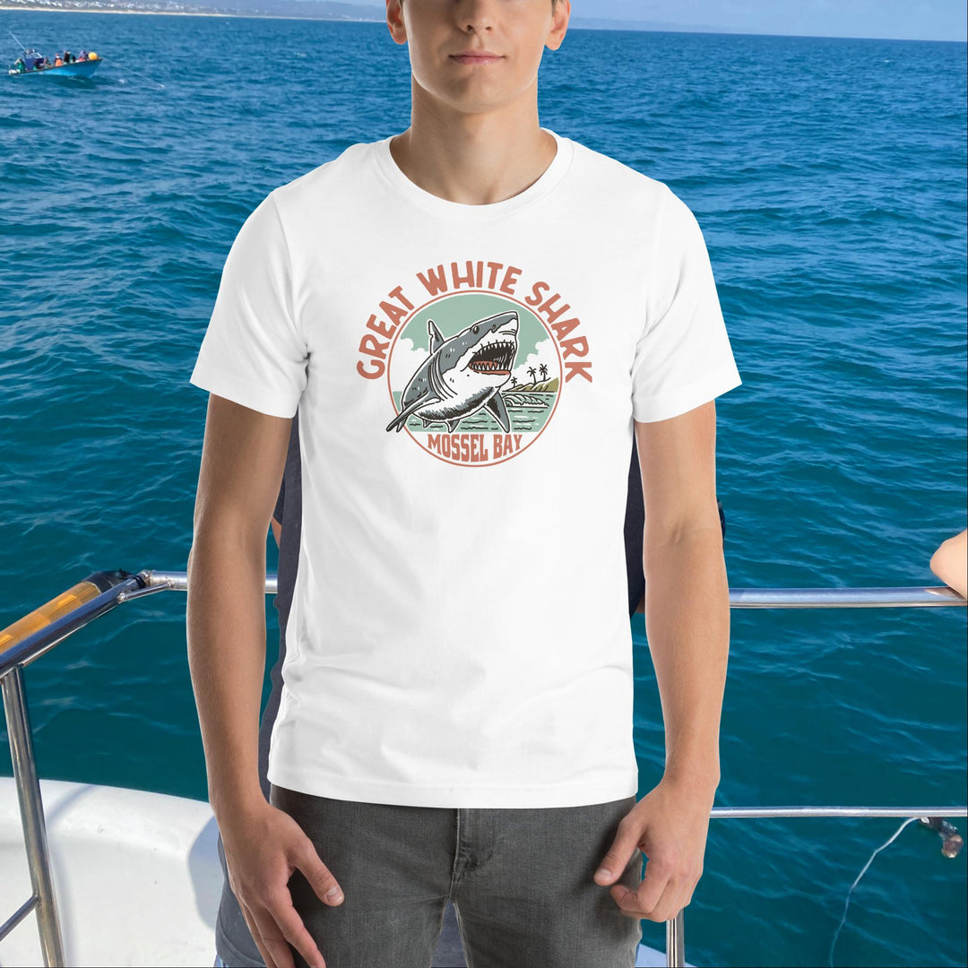 Monoline Mossel Bay Great White Shark T'shirt Front | Great White Shark | White Shark Ocean