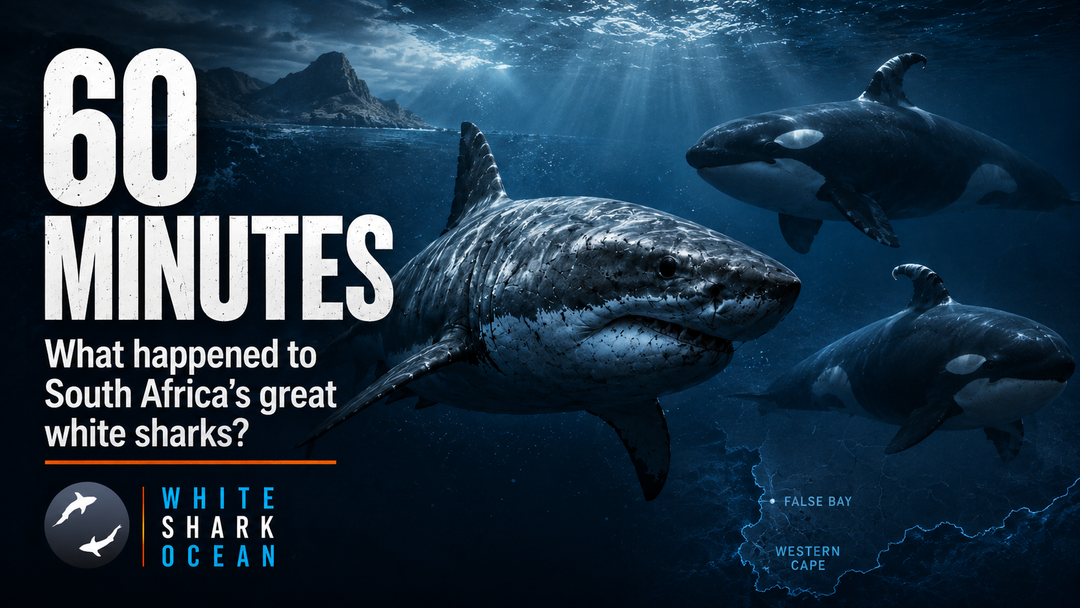 Great white shark swimming through the ocean waters off South Africa's Western Cape coast