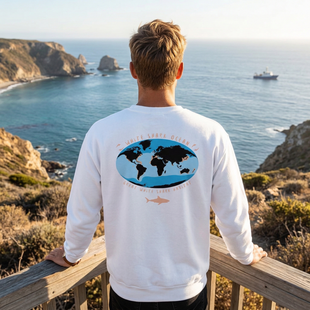 Great White Shark Habitat Collection White Shark Ocean, Keywords: great white shark habitat map, global shark locations, great white shark regions, shark lover map clothing.