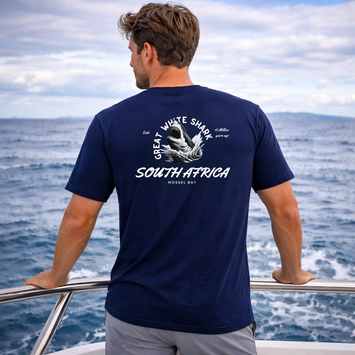 GREAT WHITE SHARK T-SHIRT - "SOUTH AFRICA, ESTABLISHED 45 MILLION YEARS AGO"