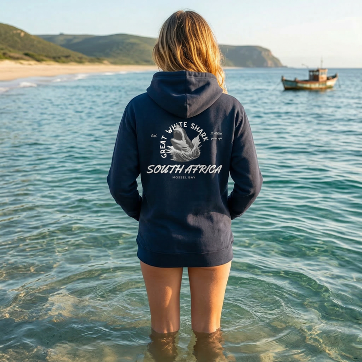 Great White Shark Hoodie - "South Africa, Established 45 Million Years Ago"