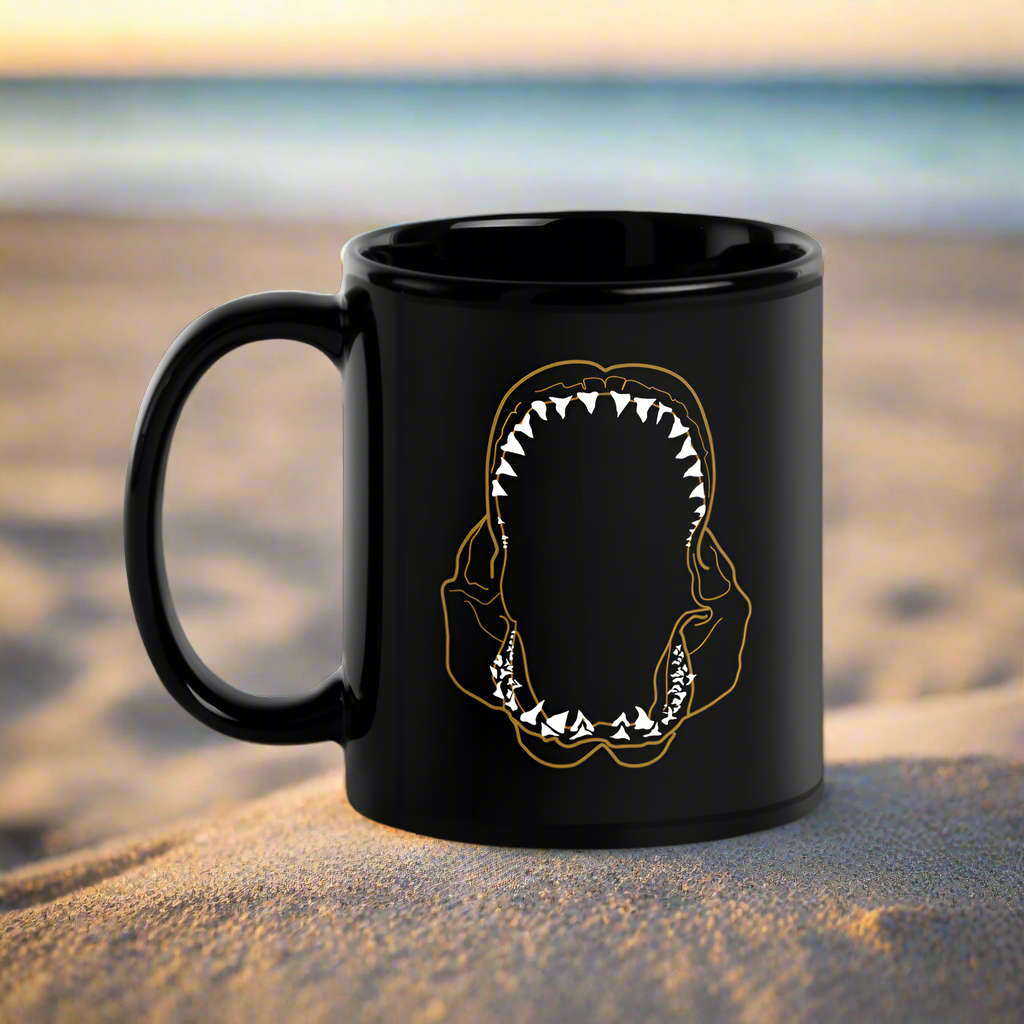 Great White Shark Jaws Black Glossy Mug