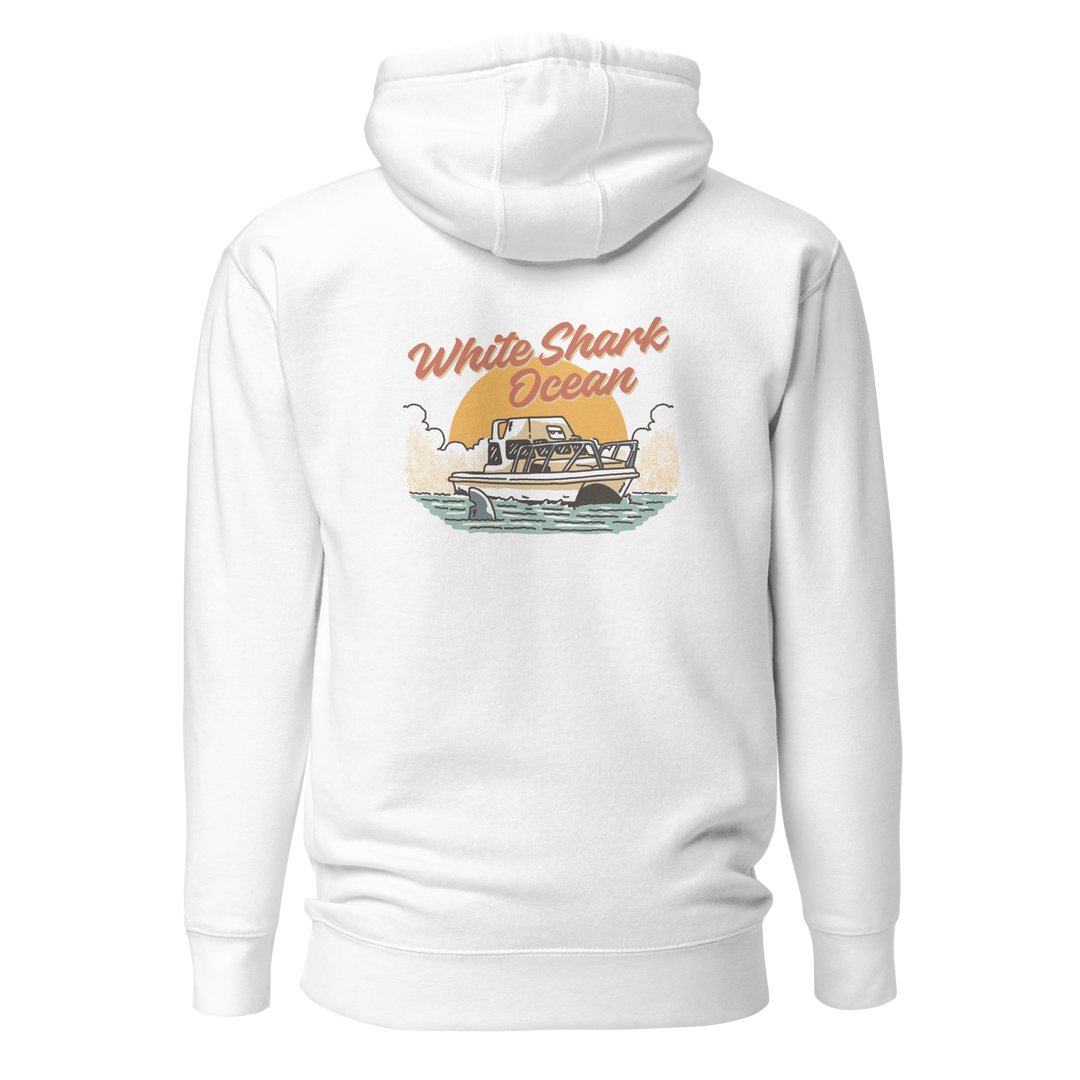 White Shark Ocean Cage Boat Hoodie