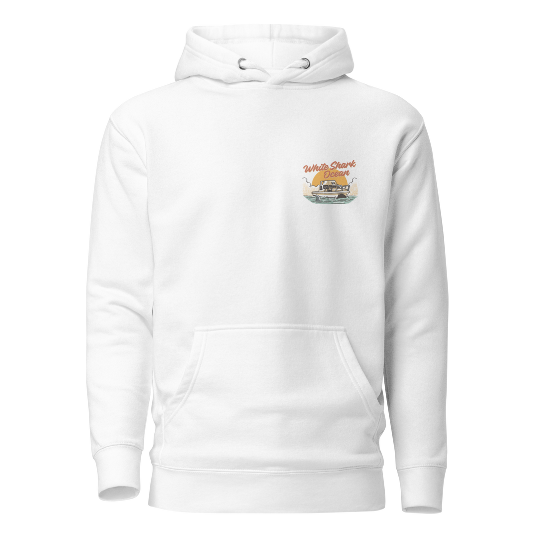 White Shark Ocean Cage Boat Hoodie
