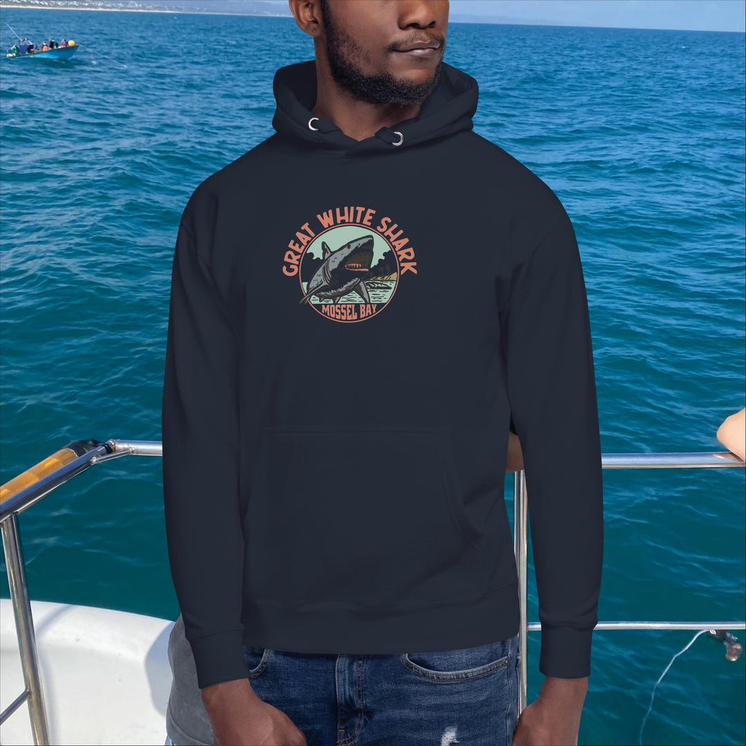 Monoline Mossel Bay Great White Shark Hoodie Front | Great White Shark | White Shark Ocean