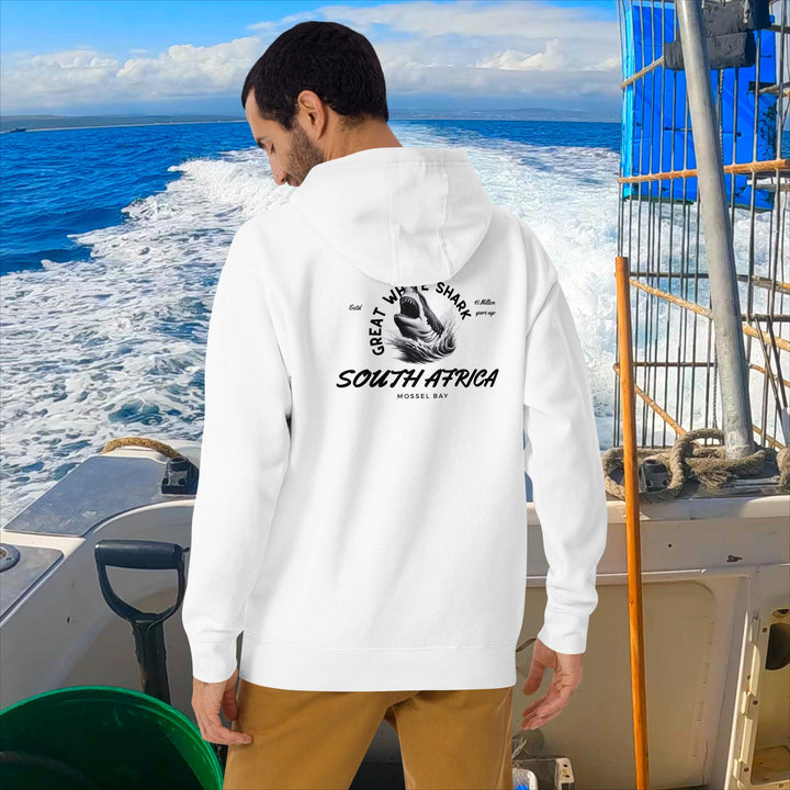 Great White Shark Hoodie - "South Africa, Established 45 Million Years Ago"