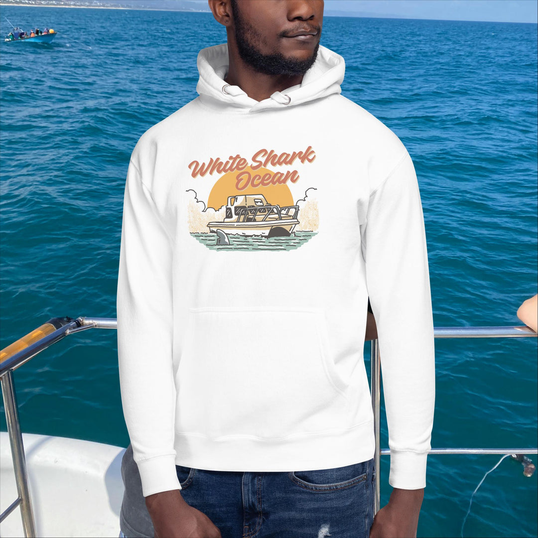 WHITE SHARK OCEAN CAGE BOAT HOODIE FRONT
