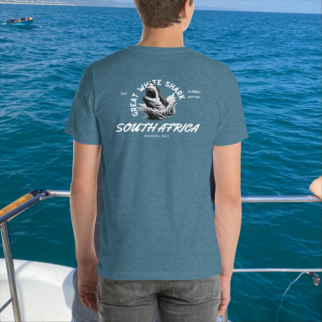 GREAT WHITE SHARK T-SHIRT - "SOUTH AFRICA, ESTABLISHED 45 MILLION YEARS AGO"