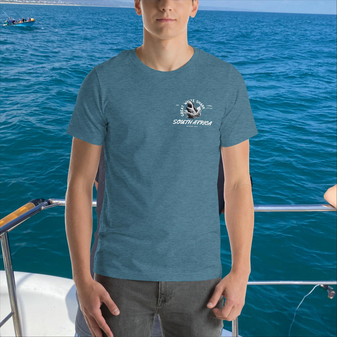 GREAT WHITE SHARK T-SHIRT - "SOUTH AFRICA, ESTABLISHED 45 MILLION YEARS AGO"