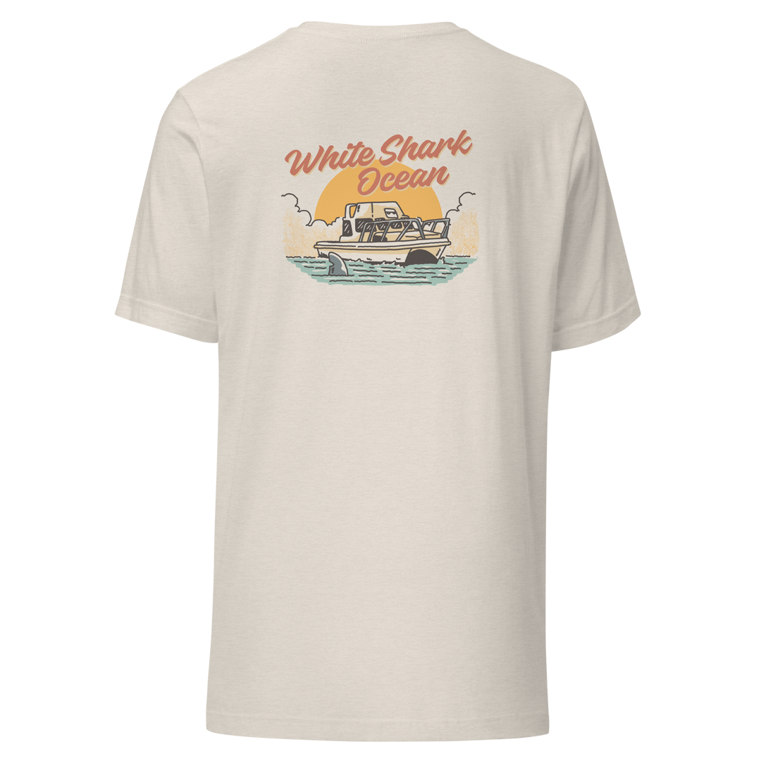 White Shark Ocean Cage Boat Front And Back T-Shirt