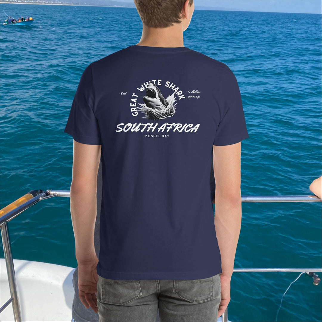 GREAT WHITE SHARK T-SHIRT - "SOUTH AFRICA, ESTABLISHED 45 MILLION YEARS AGO"