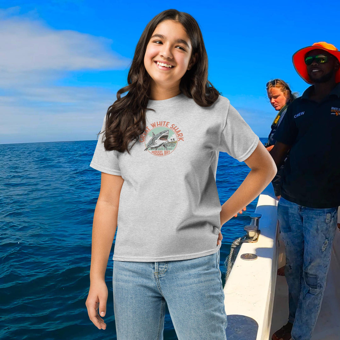 Kids T-Shirt: Great White Shark Mossel Bay Monoline Design | Great White Shark | White Shark Ocean