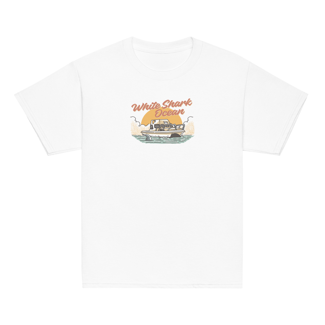 Kids T-Shirt - White Shark Ocean Cage Boat Design