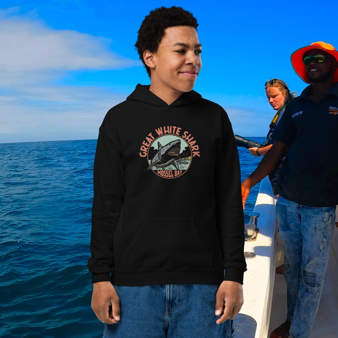 Kids Hoodie: Great White Shark Mossel Bay Monoline Design | White Shark Ocean | Great White Shark