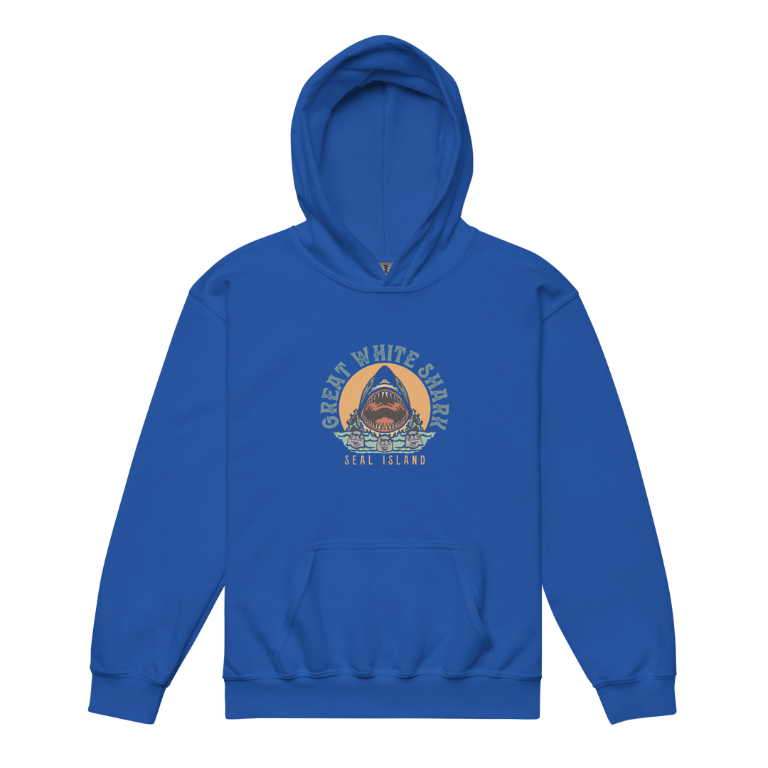 Kids Hoodie: Great White Shark Seal Island Monoline Design