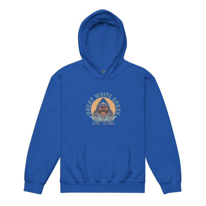 Kids Hoodie: Great White Shark Seal Island Monoline Design