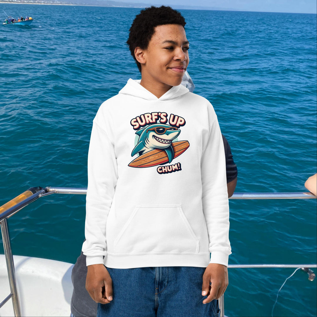 Kids Hoodie: "Surf’s Up, Chum!" | Great White Shark | White Shark Ocean